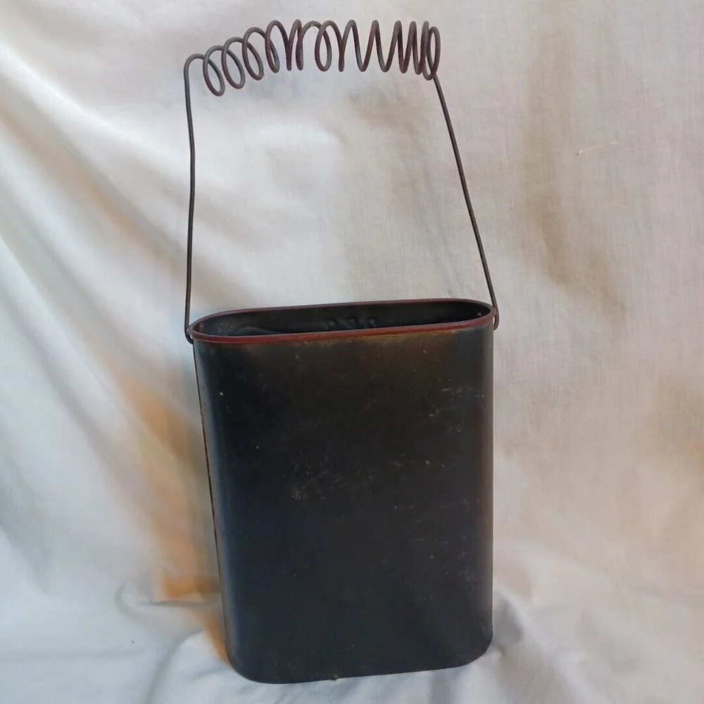 Antique Toleware Wall Hanging Mail Basket Pink And Black